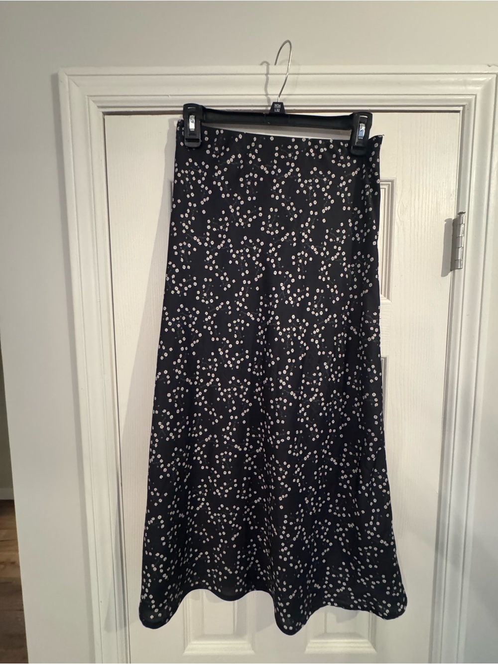 Urban Outfitters Black A-Line Midi Skirt with White Flower Print